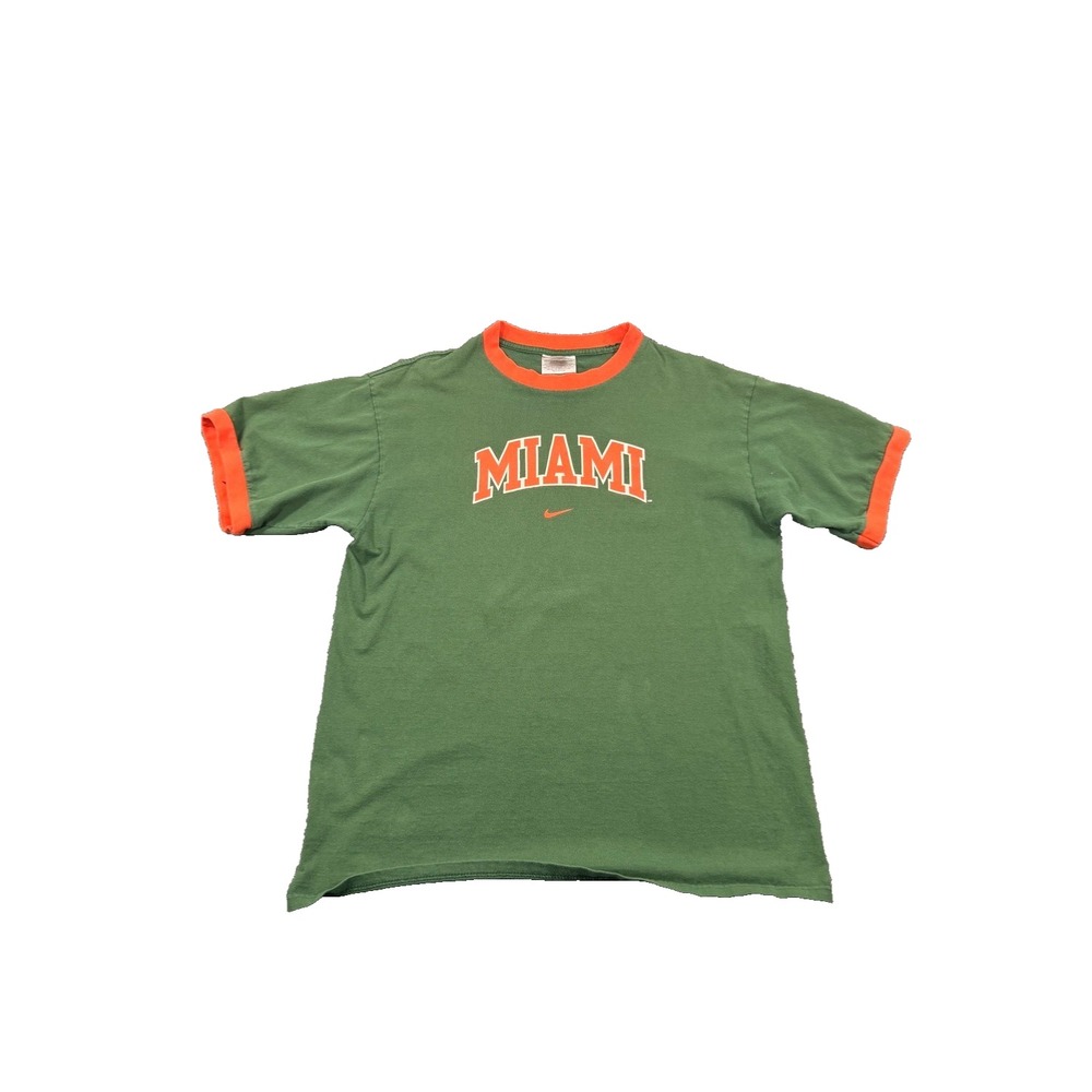 Nike Miami Hurricanes Ringer T-Shirt Mens M Green Orange Vintage Cotton